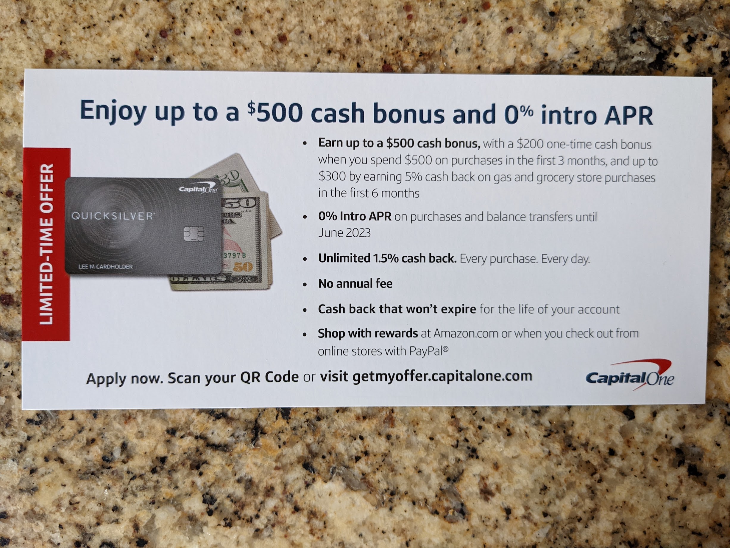 Targeted $500 Capital One Quicksilver offer via mailer