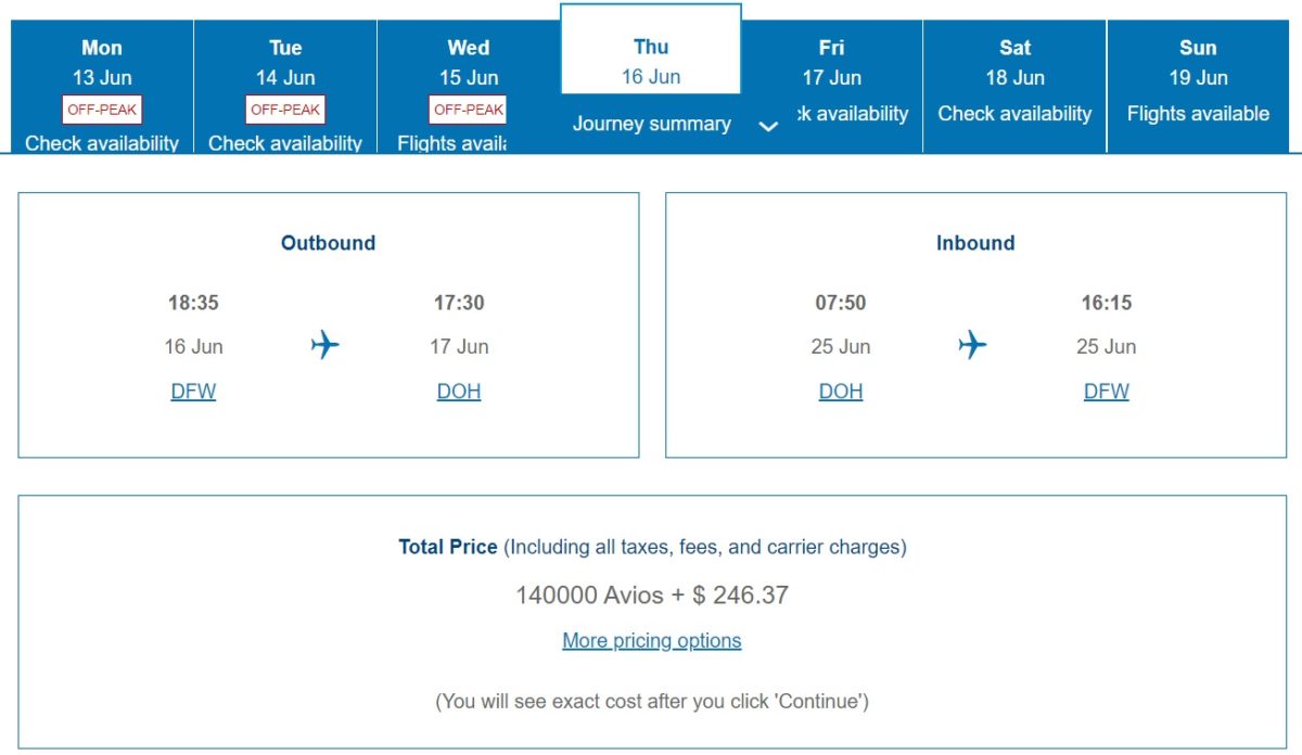 Qatar DFW-DOH round trip pricing