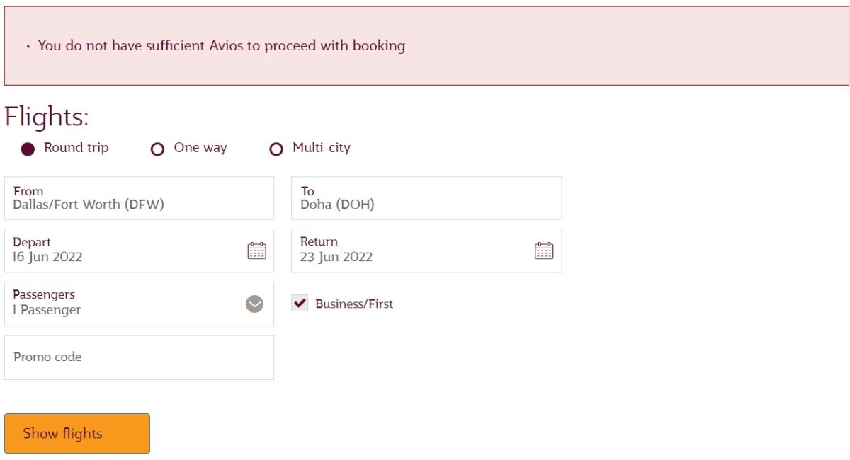 Qatar DFW-DOH round trip unable to view pricing