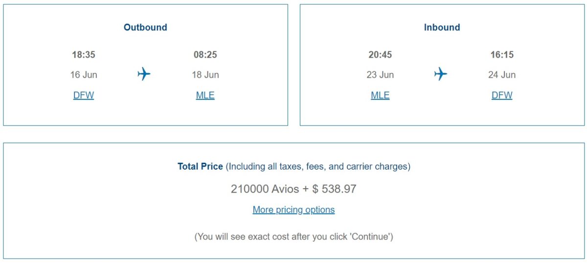 Qatar DFW-MLE round trip pricing booked with British Airways