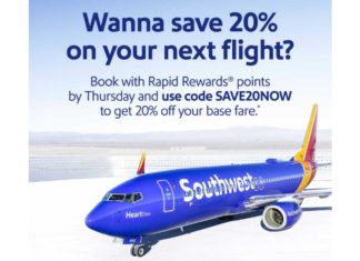 Southwest 20% Award Sale Promo Code SAVE20NOW