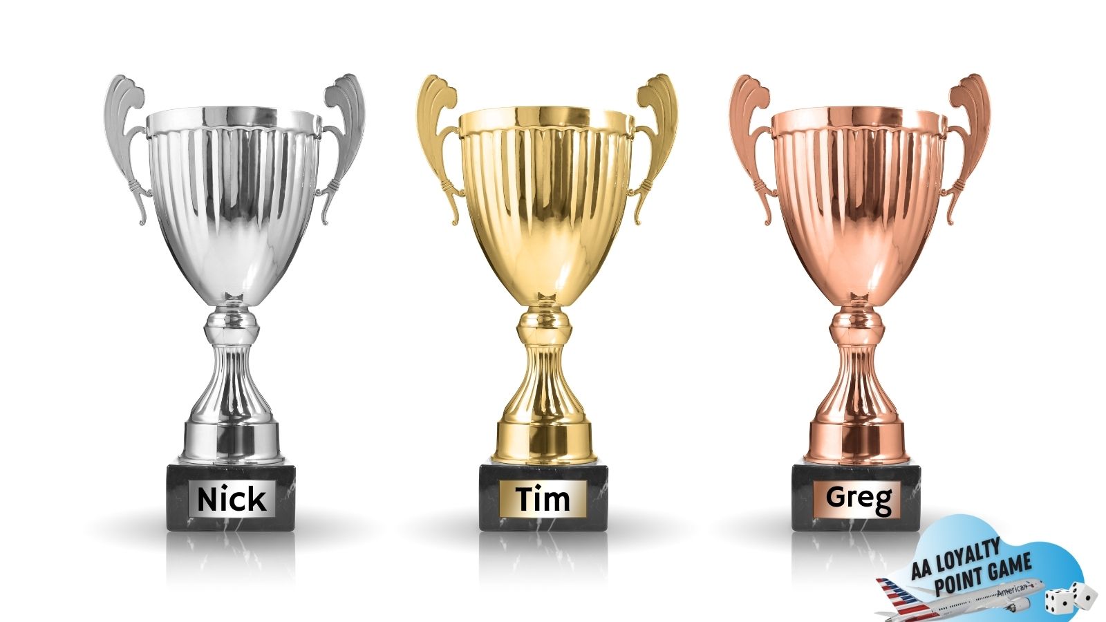 a group of trophies with text on them