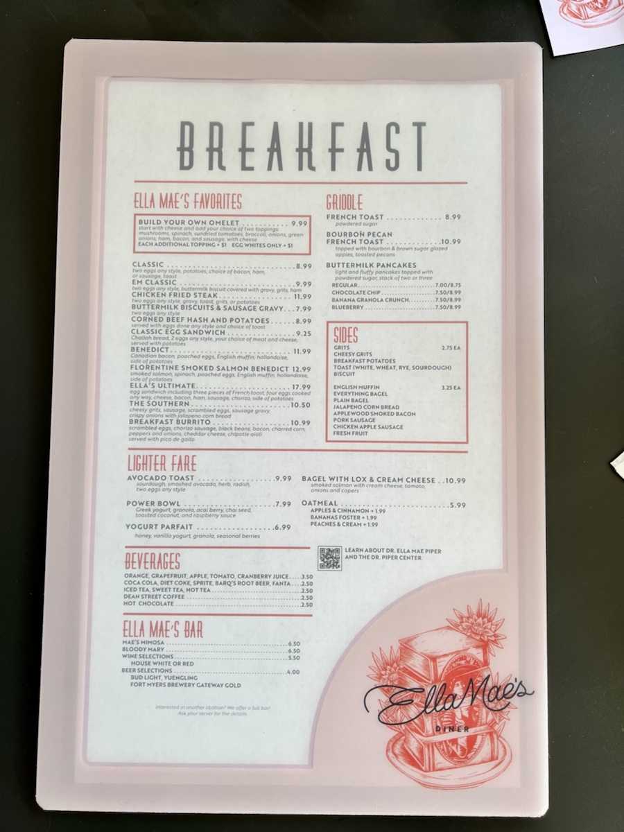 a menu of a breakfast