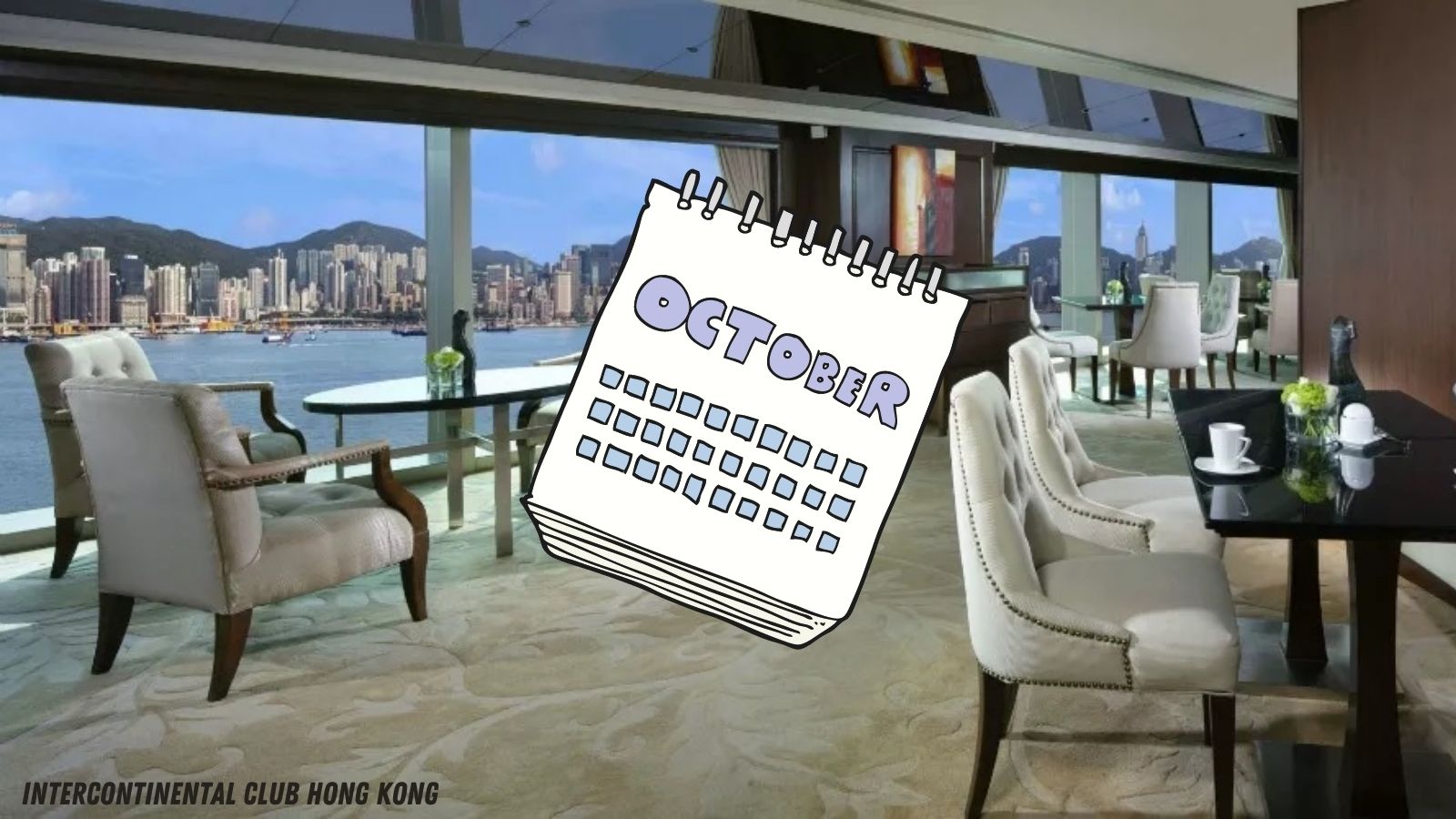 a room with a calendar and chairs