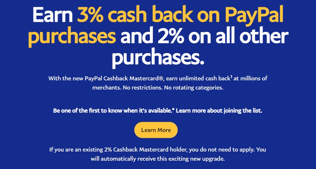 PayPal Mastercard Credit Card 3% 2%