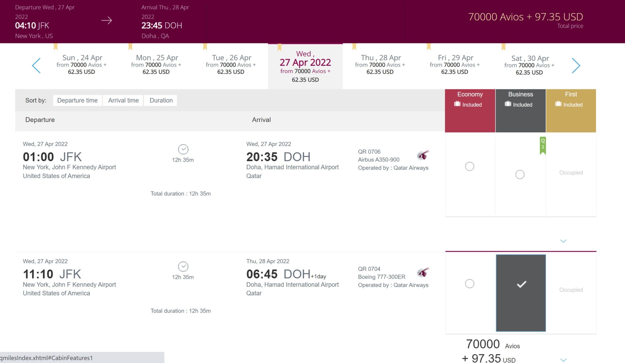 Finding Qatar availability and booking it without moving Avios