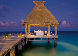 a table set up on a dock