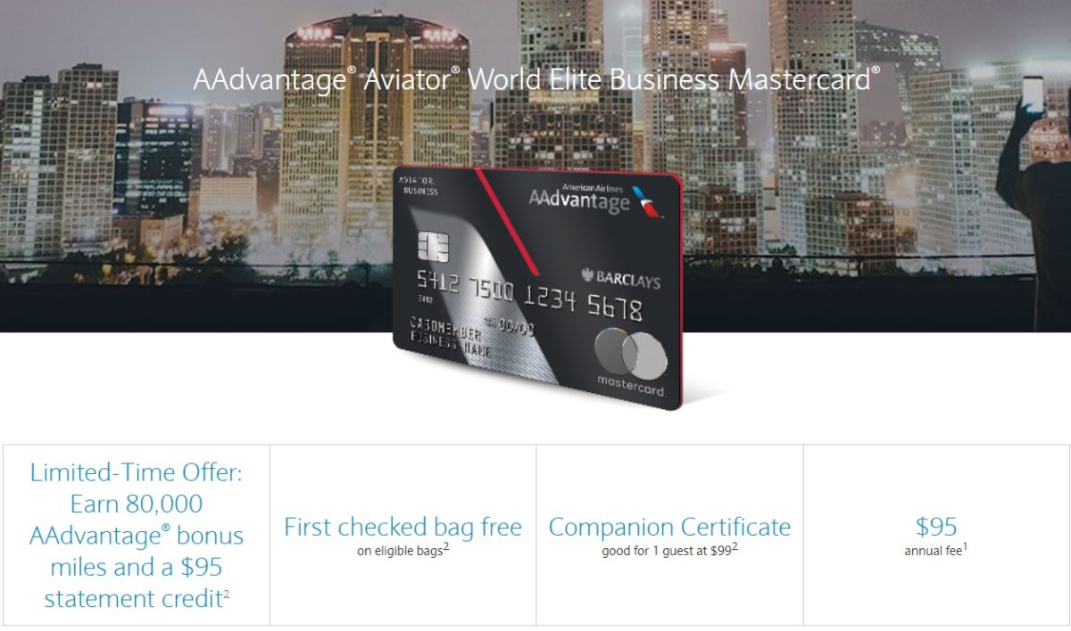 AAdvantage Aviator Business MasterCard 80,000 miles welcome offer