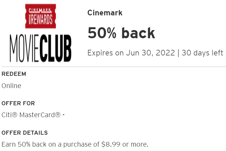Cinemark Movie Club Citi Offer