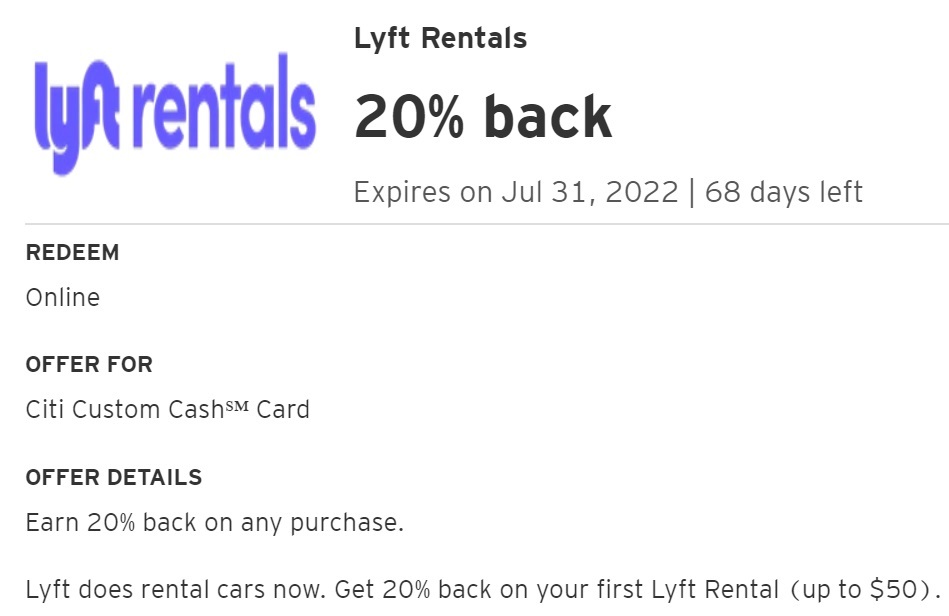 Lyft Rentals Citi Offer