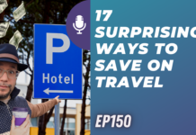 a woman pointing at a sign