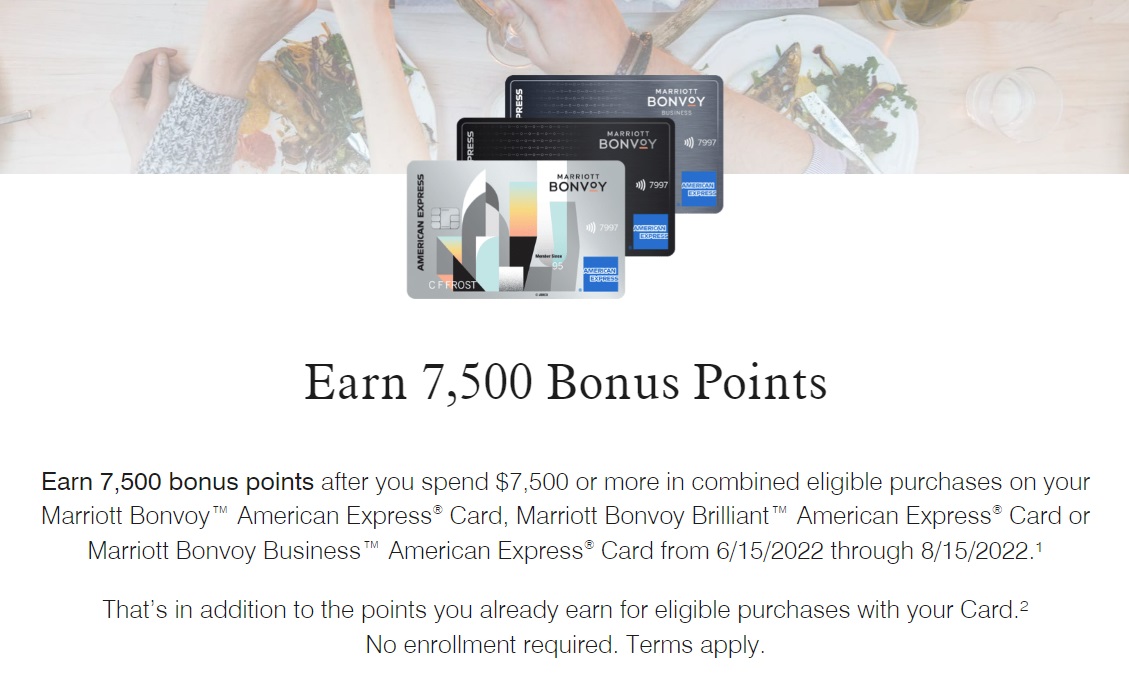 Amex Marriott Credit Cards Spend $7,500 Get 7,500 Bonus Points
