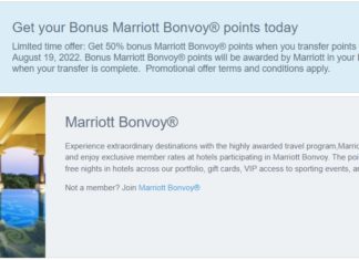 Chase Ultimate Rewards Marriott Bonvoy 50% Transfer Bonus
