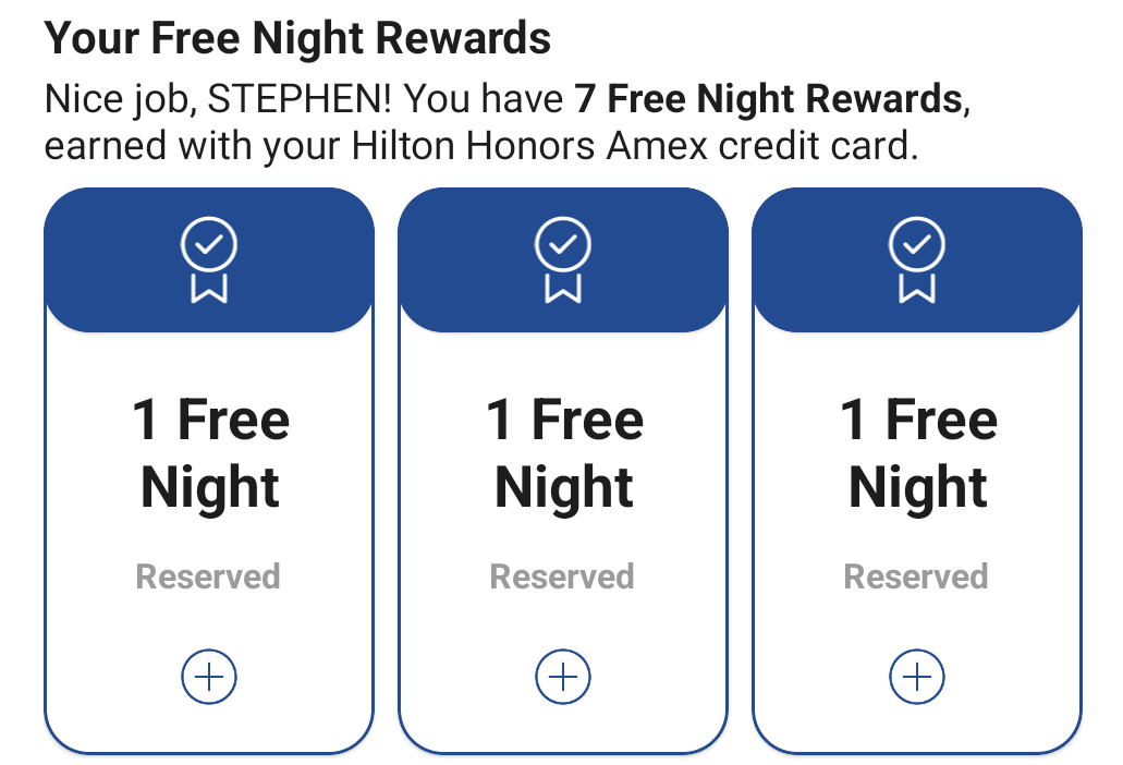 Hilton app free night certificates list