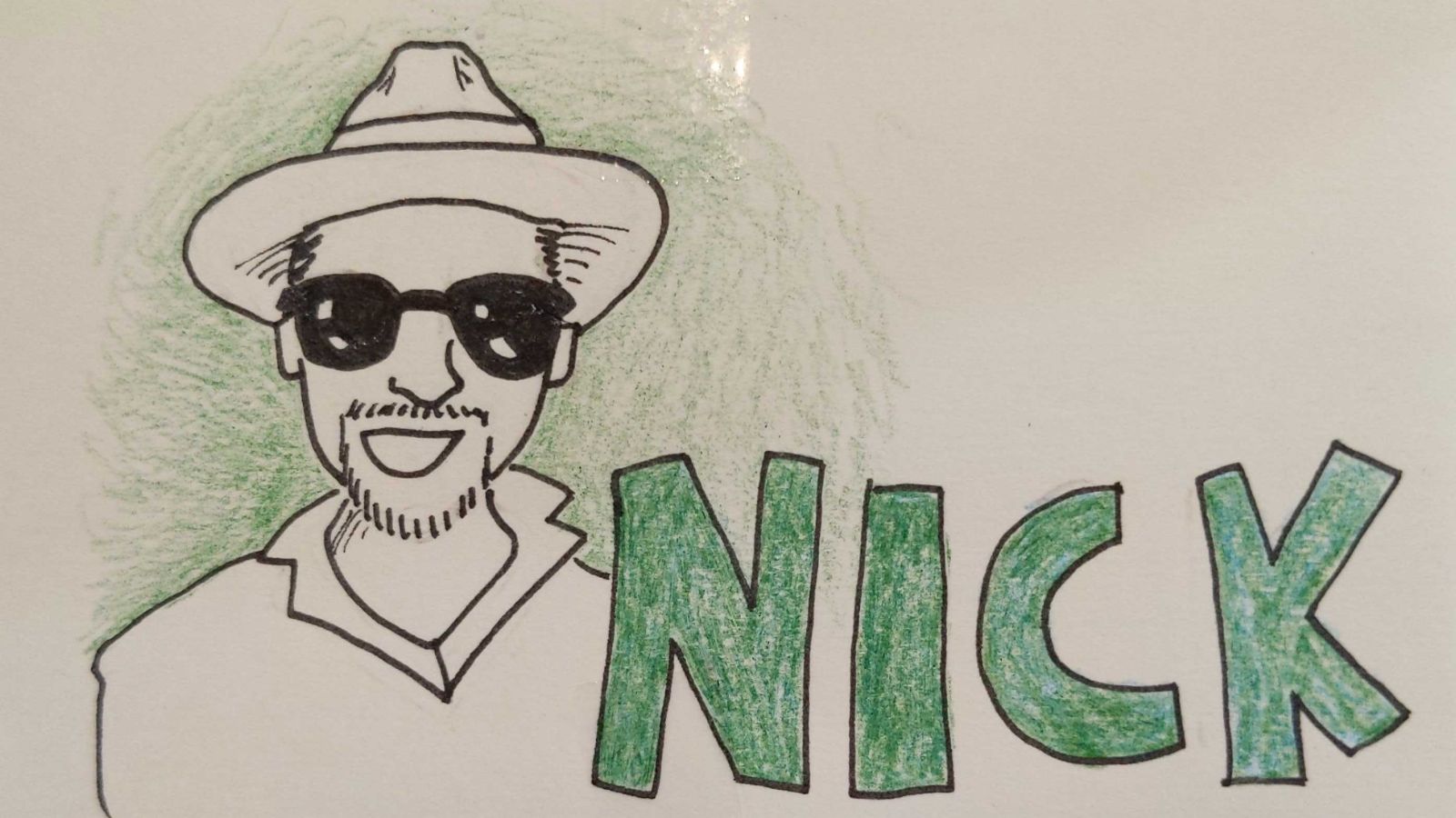a drawing of a man wearing a hat and sunglasses