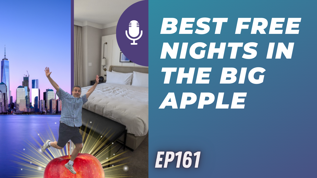 a man jumping on an apple in a hotel room