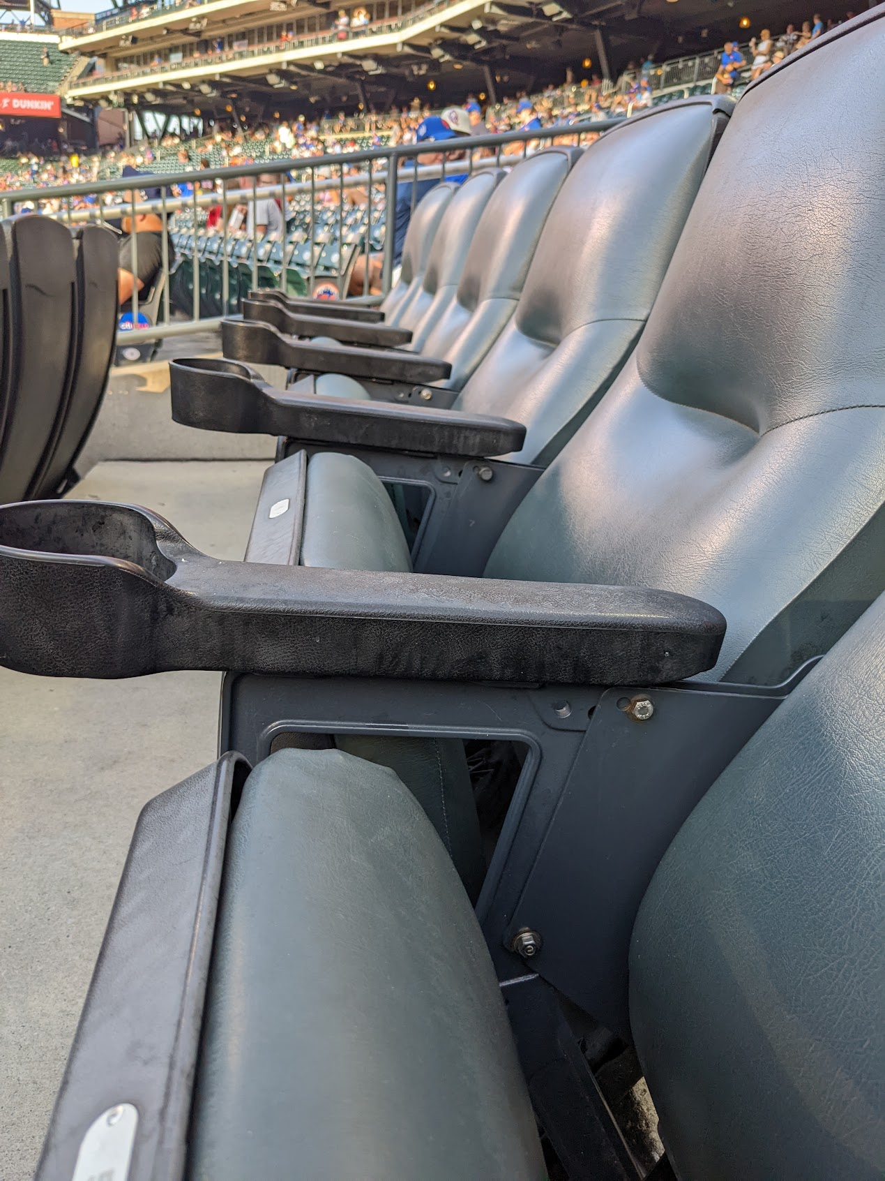 a row of seats in a stadium