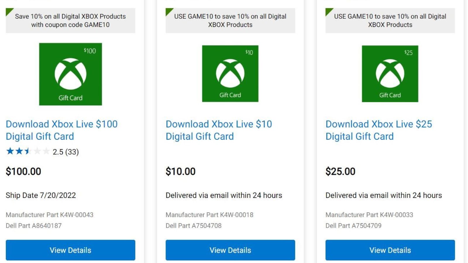 Xbox Live Email Delivery Gift Card - Various Amounts - Sam's Club