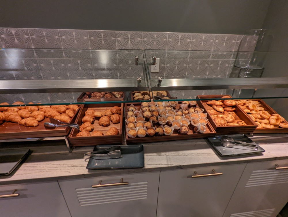 a display of pastries on a counter