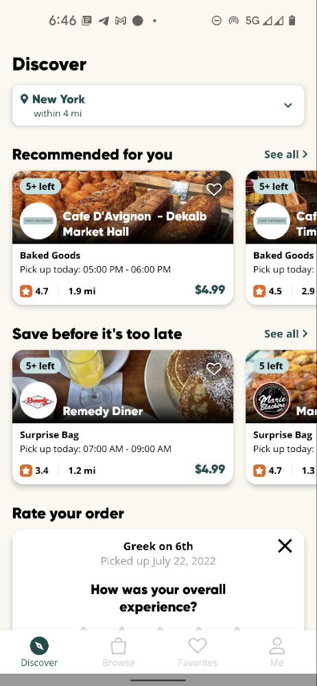 screens screenshot of a food order