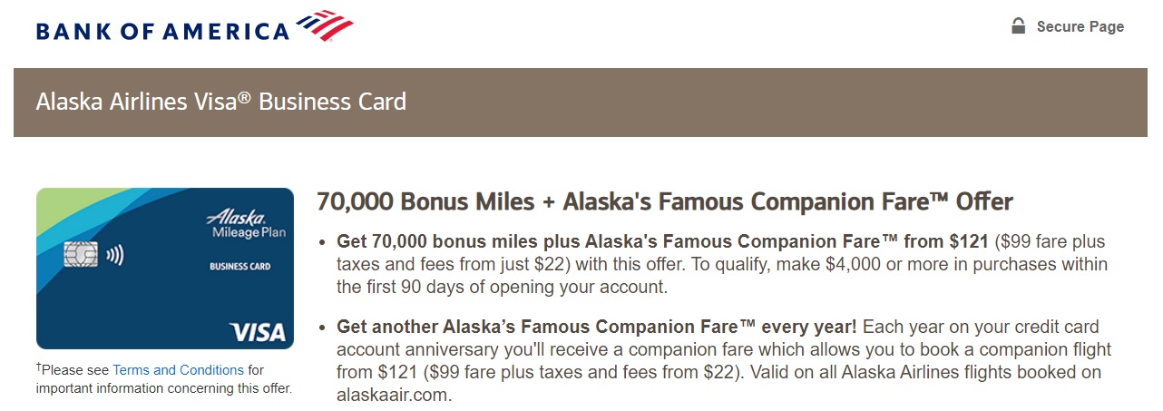 Alaska Airlines 70,000 miles business card