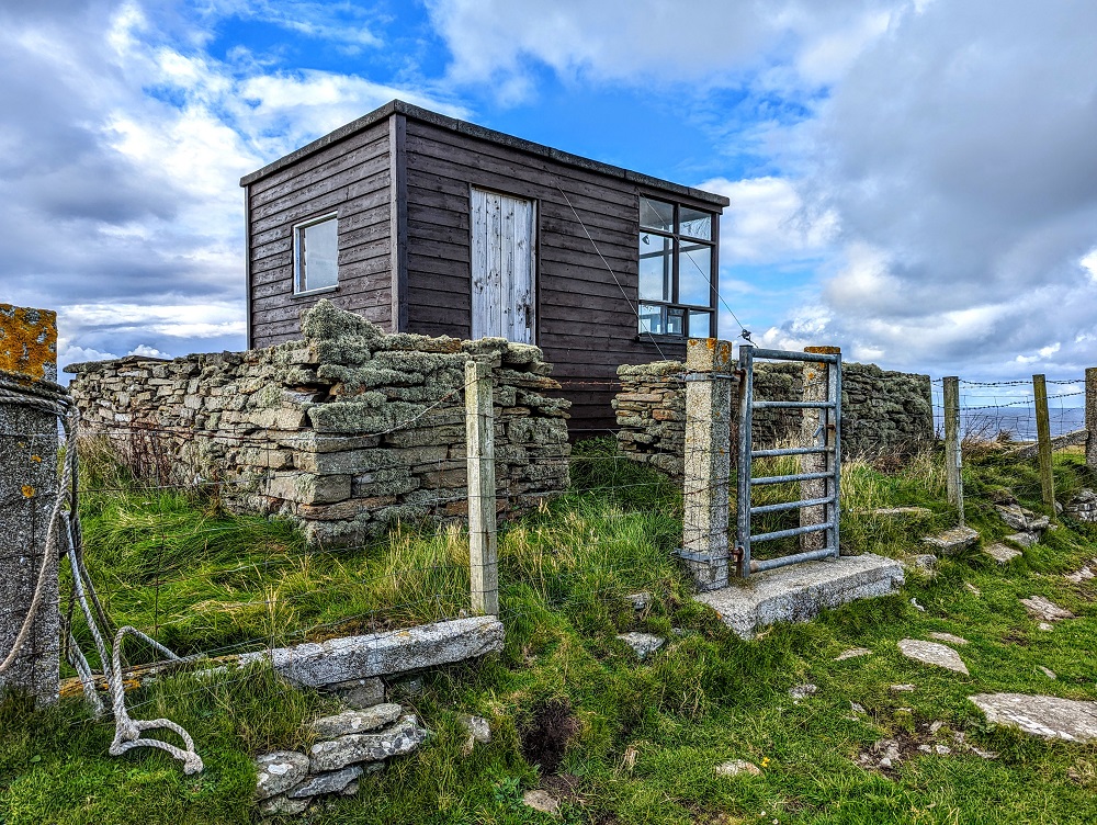 Bird watching cabin at RSPB North Hill on Papa Westray