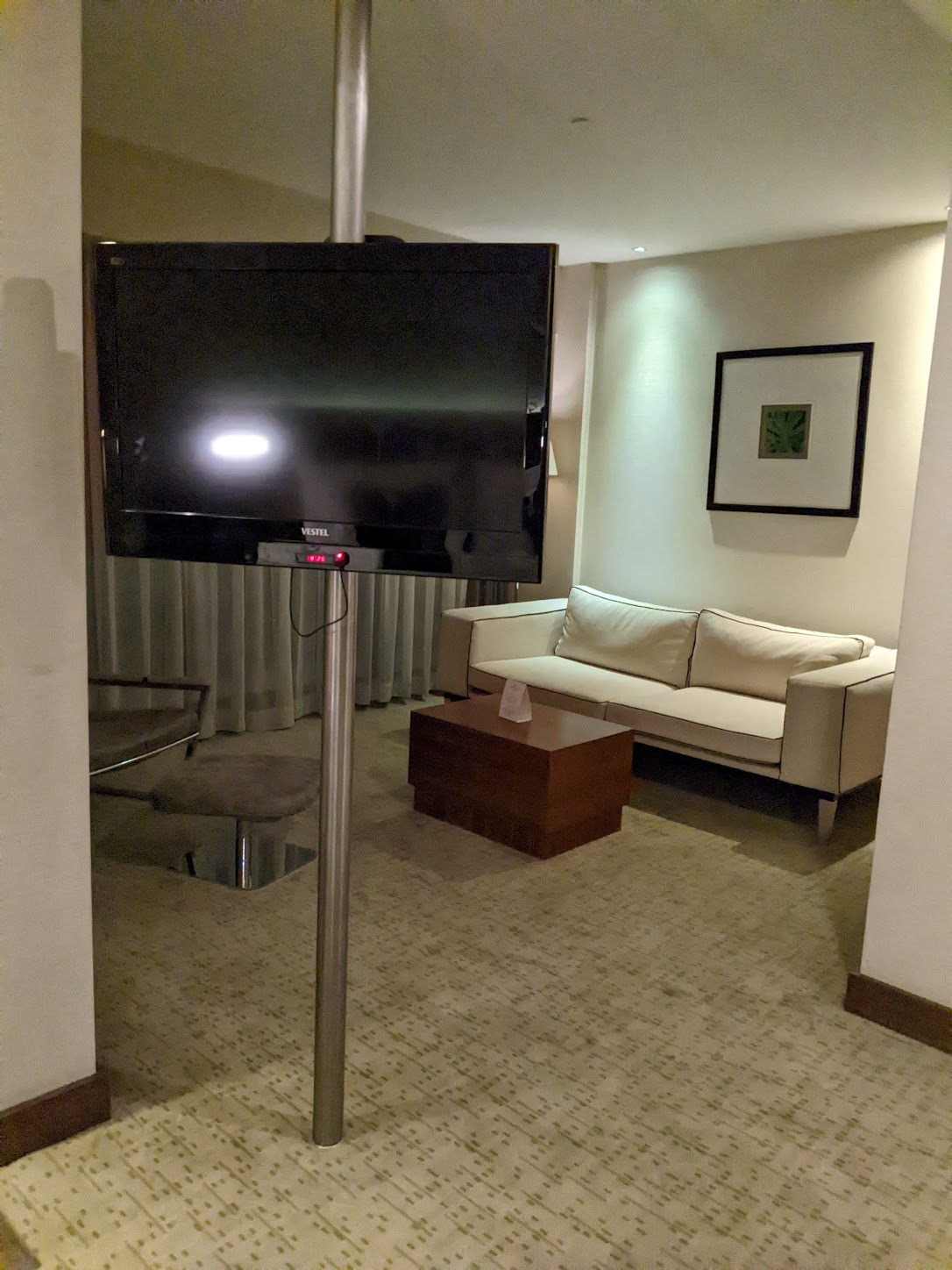a tv from a pole in a room