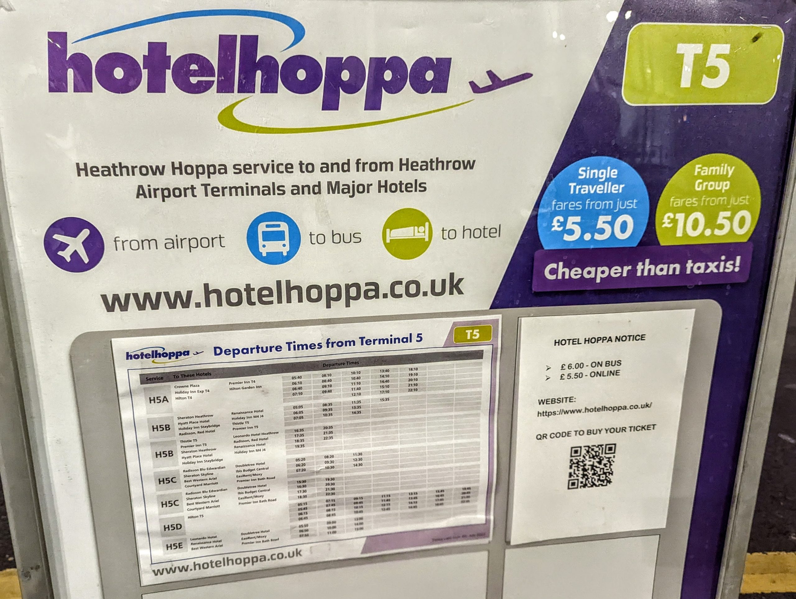 Hotel Hoppa bus schedule at Terminal 5