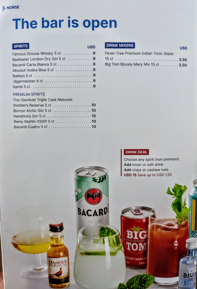 a menu with drinks and drinks on it