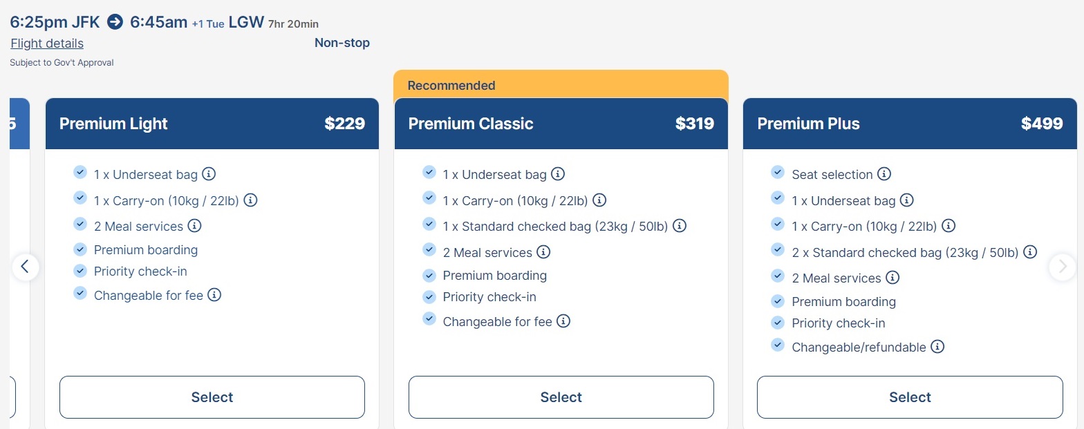 Norse Atlantic Airways Premium Economy Pricing.