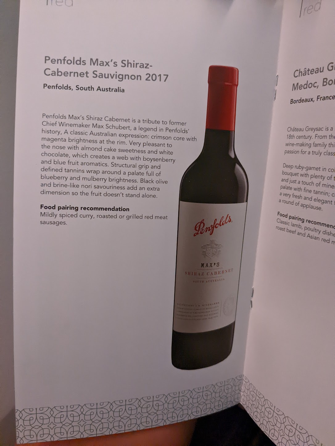 a menu of a wine bottle