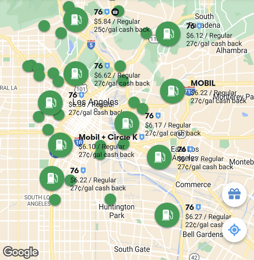 Participating gas stations with Upside in Los Angeles, CA