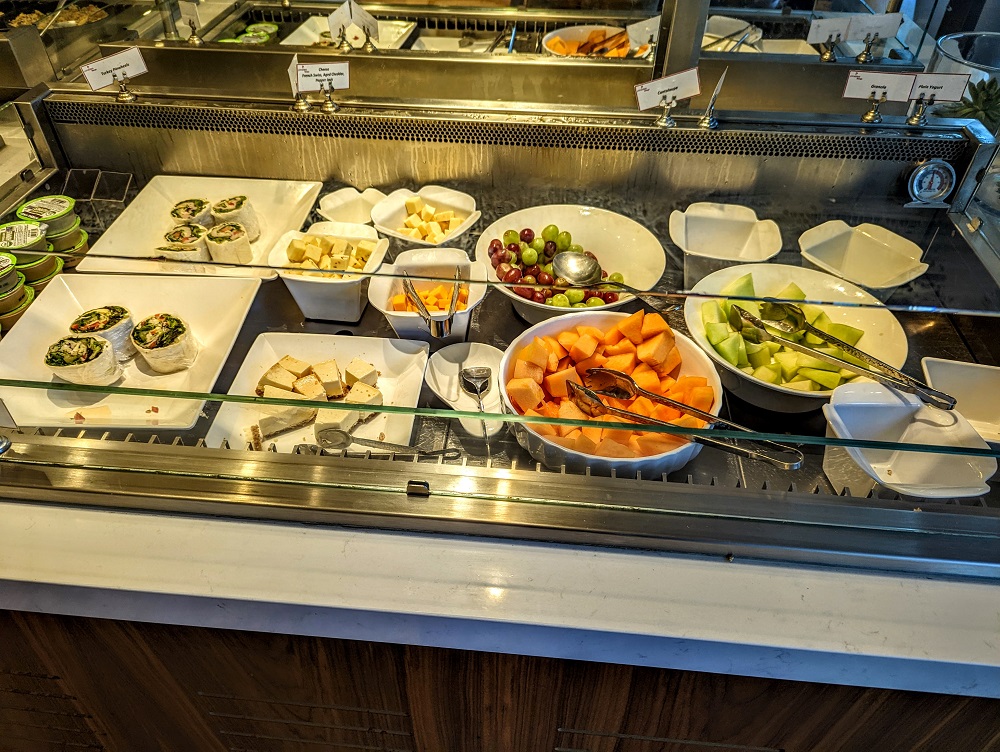 a display of food in a buffet