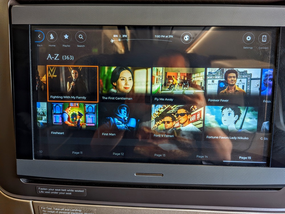 Singapore Airlines SIN-JFK SQ24 Business Class - Some of the movie options