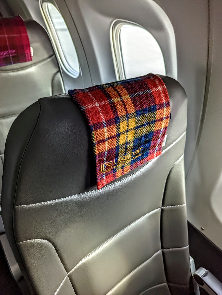 Tartan headrests on Loganair