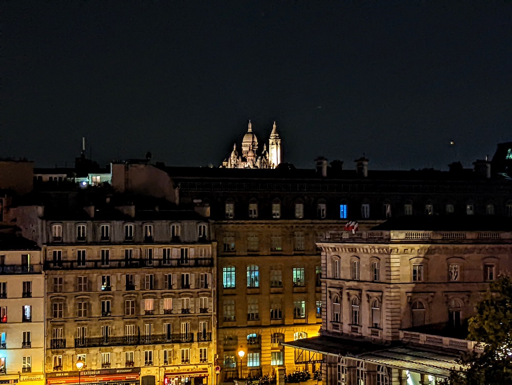 View of Sacre Coeur at night from our balcony