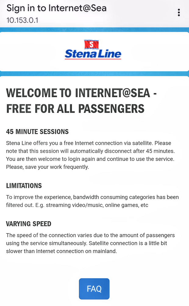 Stena Line ferry Liverpool-Belfast - Free Wi-Fi information