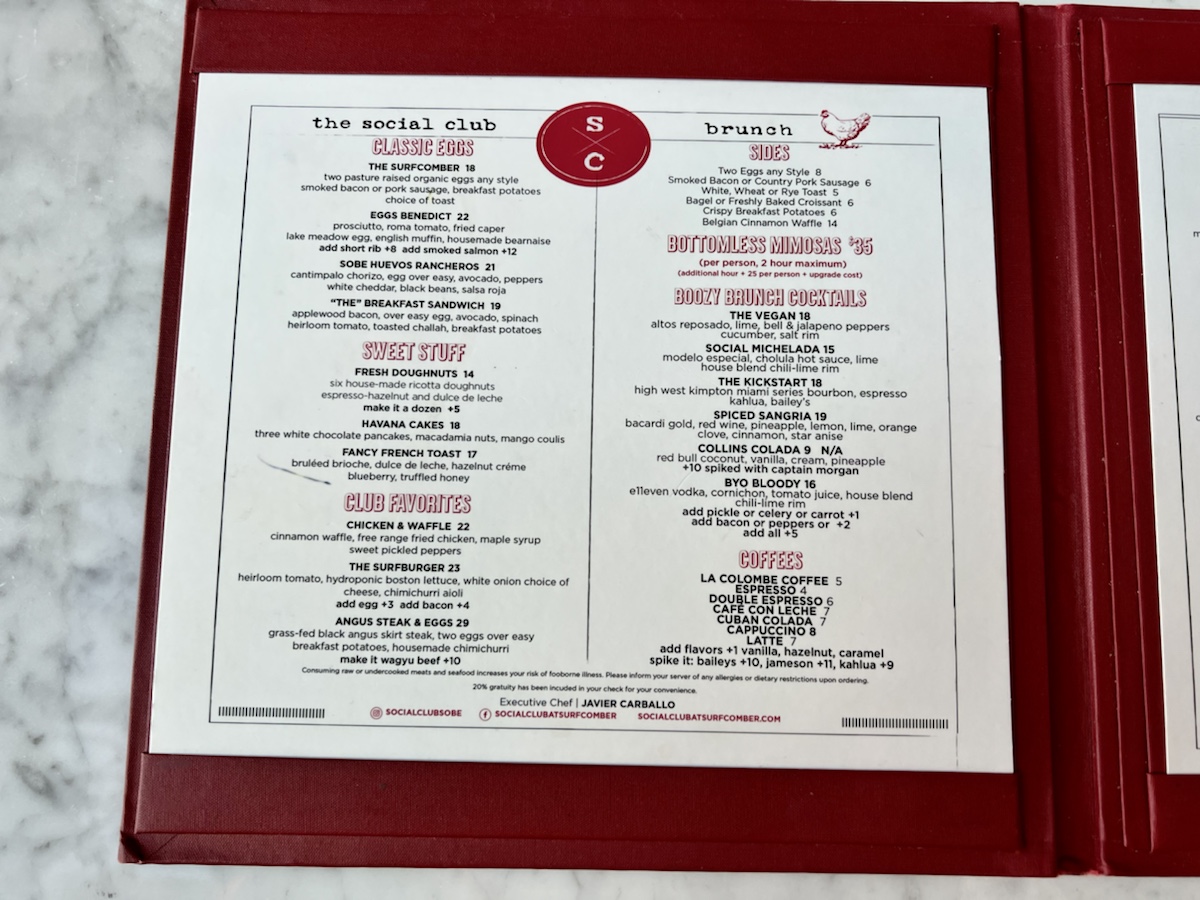 a menu on a red cover
