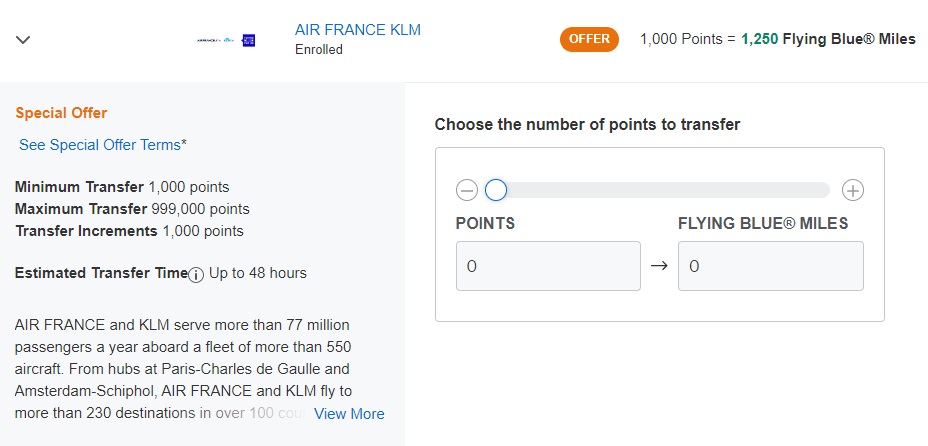 Air France KLM Flying Blue transfer bonus