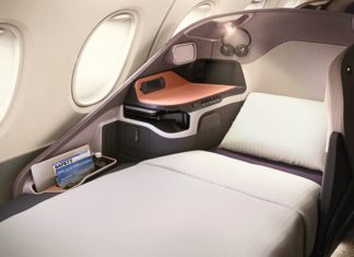 a bed in a plane