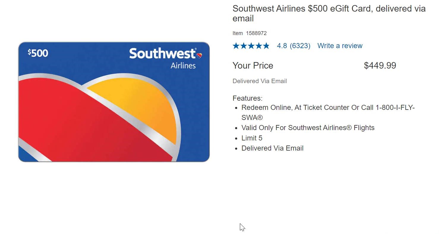 southwest airlines gift certificate