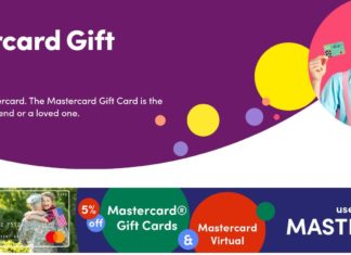 a purple and yellow gift card with text and colorful circles