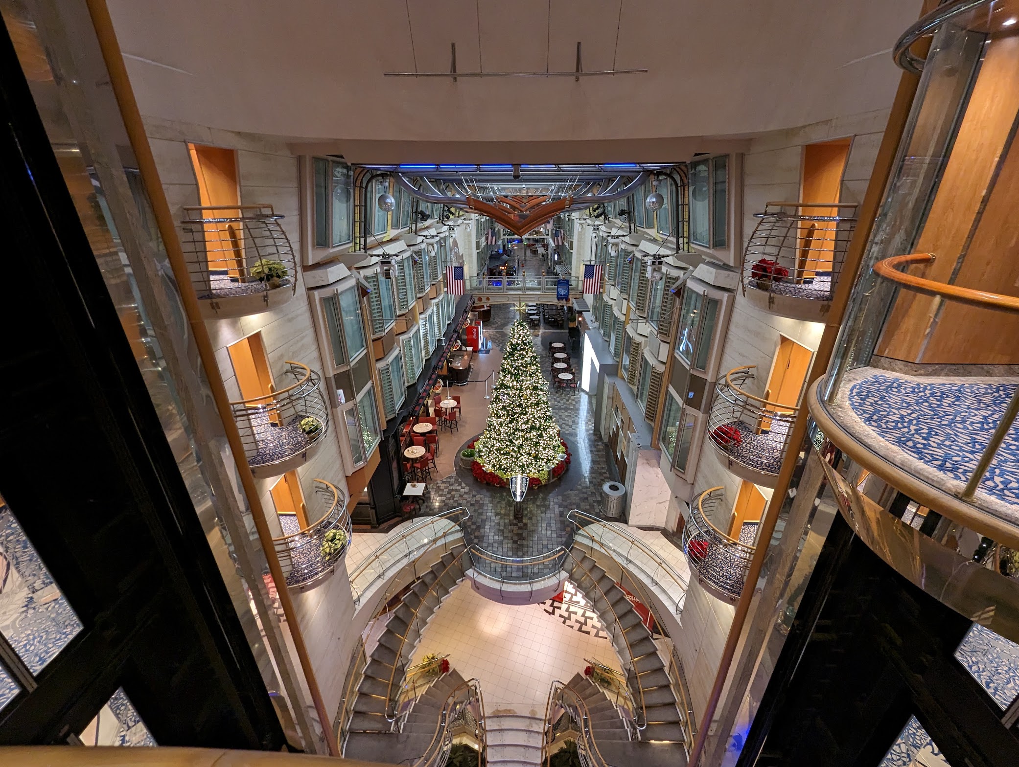 a large building with a christmas tree