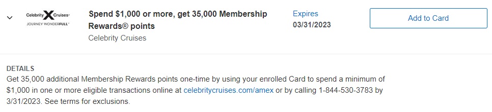 Celebrity Cruises Spend $1,000 Get 35,000 Membership Rewards