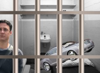 a car in a jail cell
