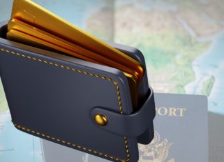 a wallet with a gold insert