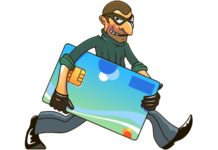 a cartoon of a man holding a credit card