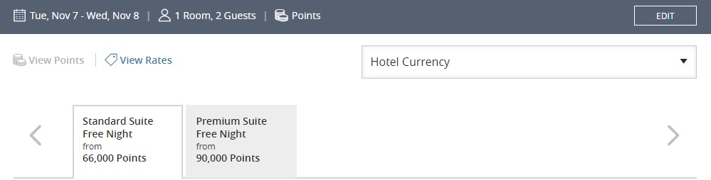 a screenshot of a hotel currency