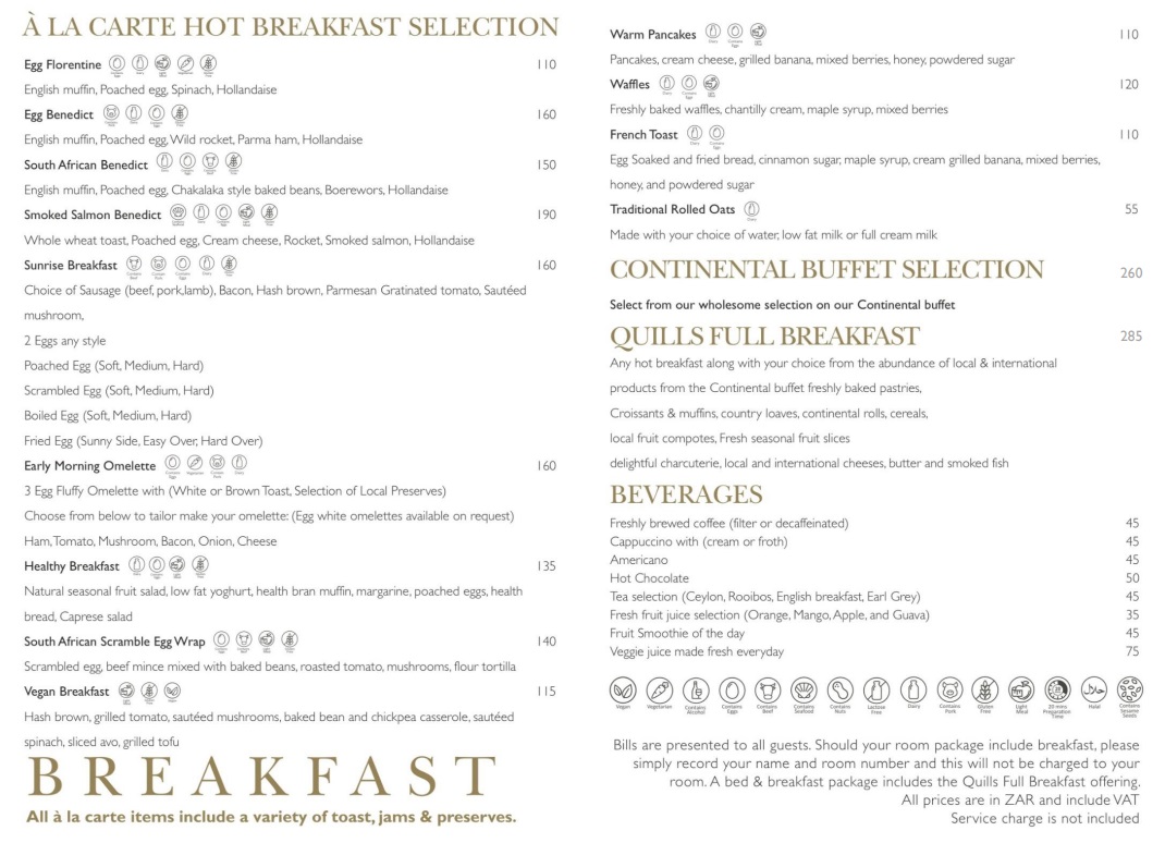 InterContinental Johannesburg O.R.Tambo Airport - Quills restaurant breakfast menu