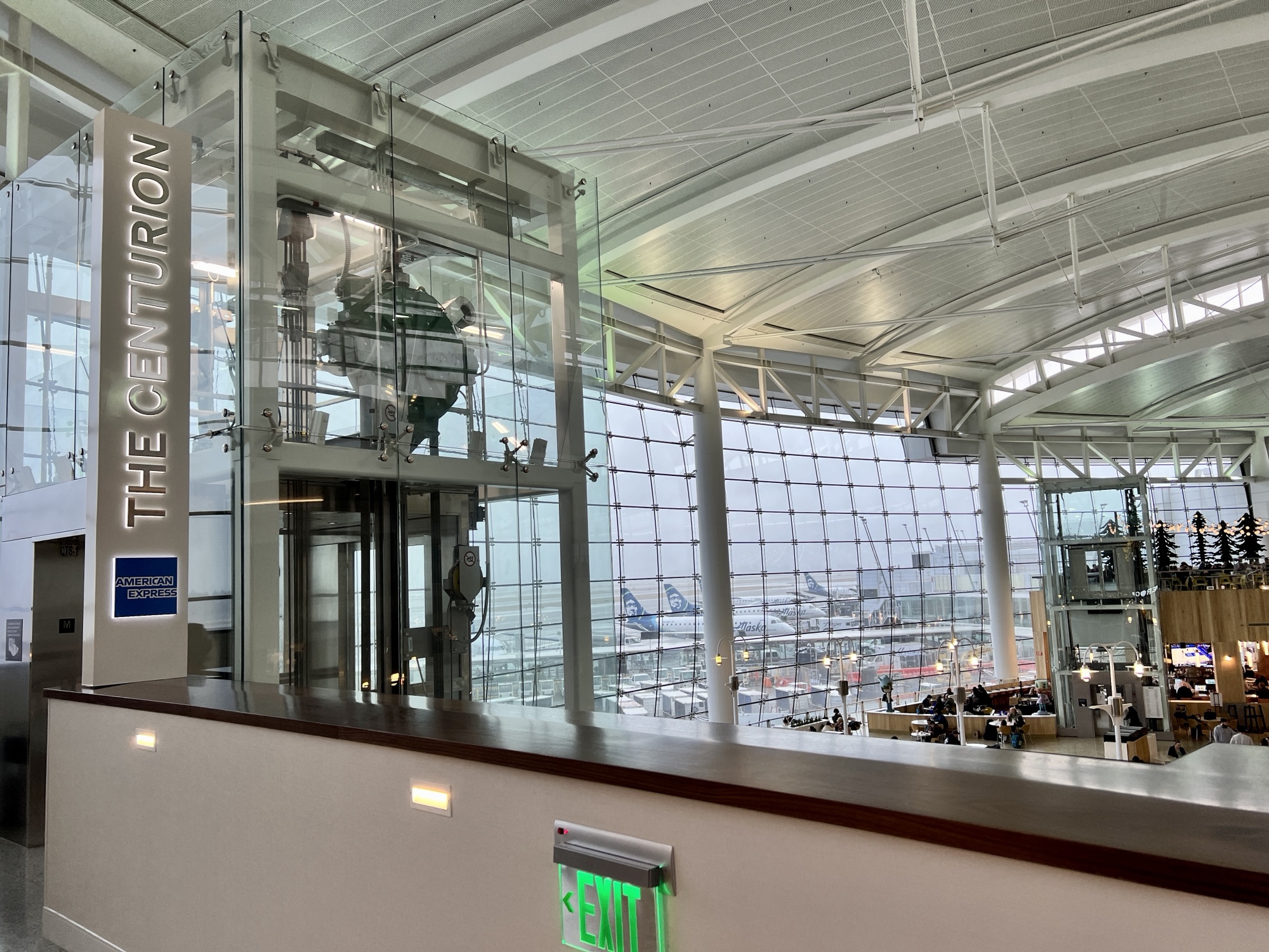 an airport with an elevator